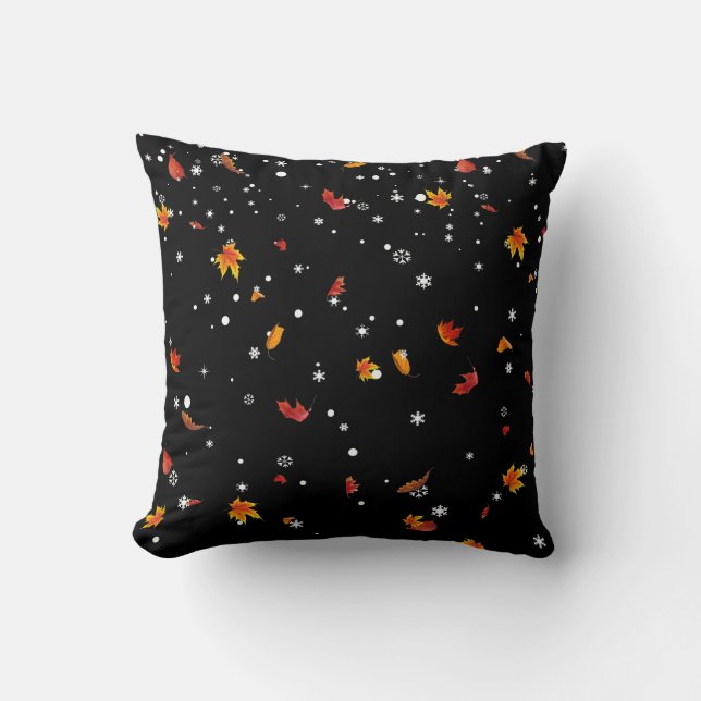 Snow and Leaves Falling From The Sky Cushion (Front)