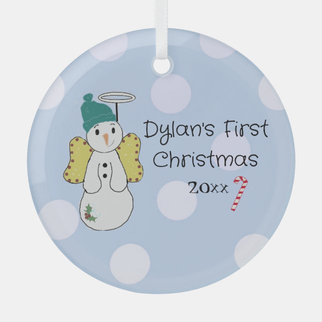 Snow Angel Baby's First Christmas Glass Tree Decoration (Front)