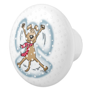 Snow Angel Dog Fun Cute Christmas Holiday Funny Ceramic Knob