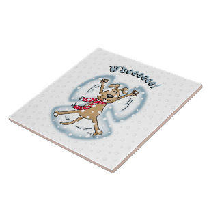 Snow Angel Dog Fun Cute Christmas Holiday Funny Ceramic Tile