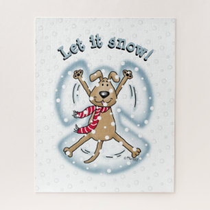Snow Angel Dog Fun Cute Christmas Holiday Funny Jigsaw Puzzle