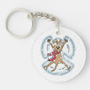 Snow Angel Dog Fun Cute Christmas Holiday Funny Key Ring