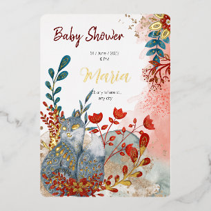 Snow animals fox  flowers for babyshower gold foil