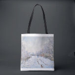 Snow at Argenteuil by Claude Monet Tote Bag<br><div class="desc">Oscar-Claude Monet (UK: /ˈmɒneɪ/, US: /moʊˈneɪ, məˈ-/, French: [klod mɔnɛ]; 14 November 1840 – 5 December 1926) was a French painter and founder of impressionist painting who is seen as a key precursor to modernism, especially in his attempts to paint nature as he perceived it.[1] During his long career, he...</div>