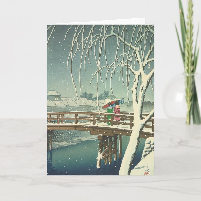 Snow At Edo River Hasui Kawase Winter Art Scenery Holiday Card (Front)