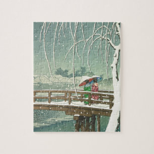 Snow At Edo River Hasui Kawase Winter Art Scenery Jigsaw Puzzle