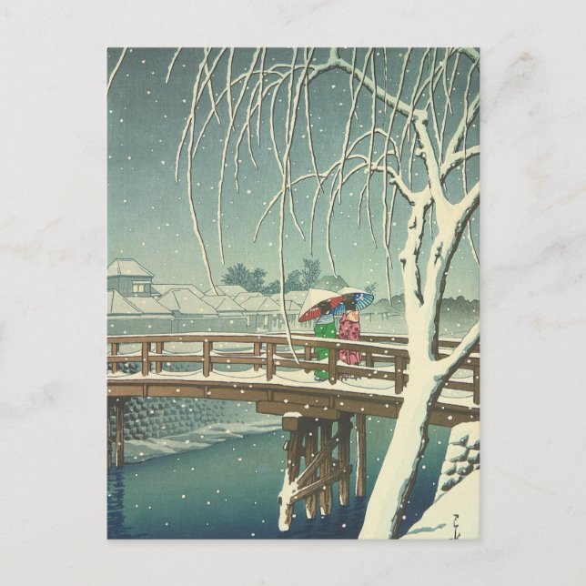 Snow At Edo River Hasui Kawase Winter Art Scenery Postcard (Front)