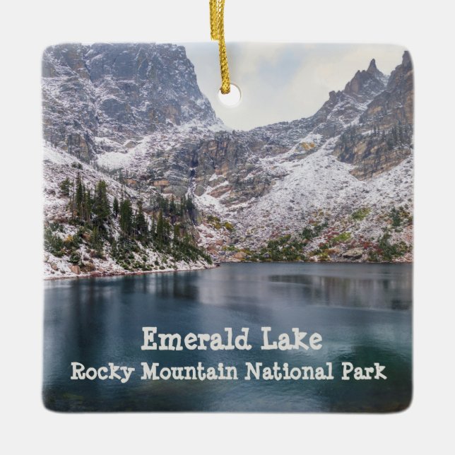 Snow at Emerald Lake Rocky Mountain National Park Ceramic Ornament (Front)