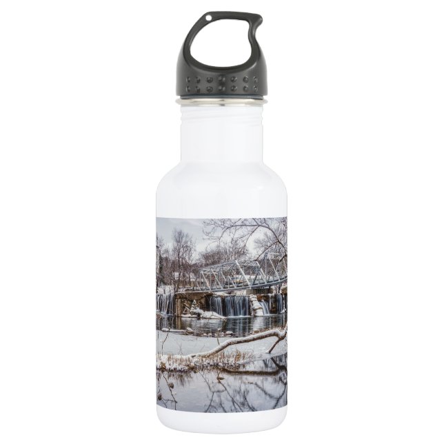 Snow At Finley Dam Stainless Steel Water Bottle (Front)