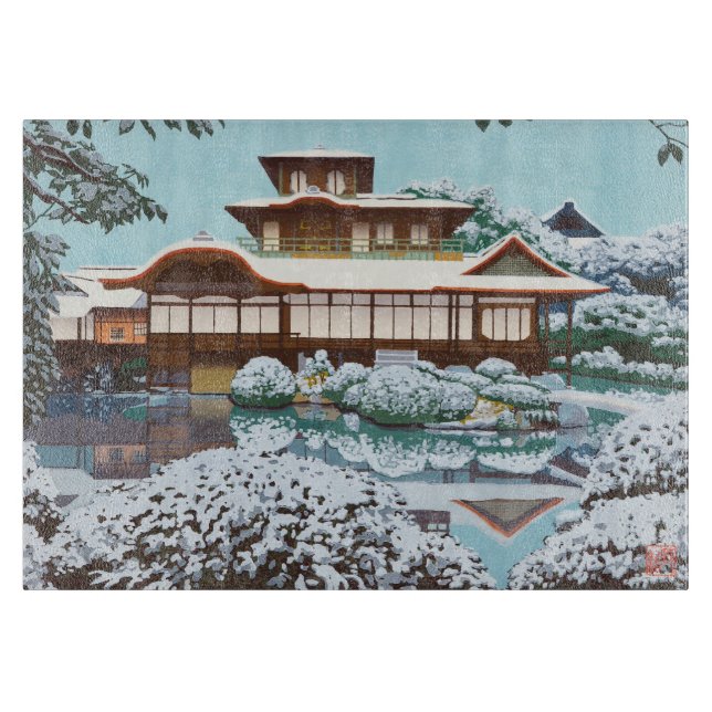 Snow At Hiunkaku Temple japanese winter scenery Cutting Board (Front)