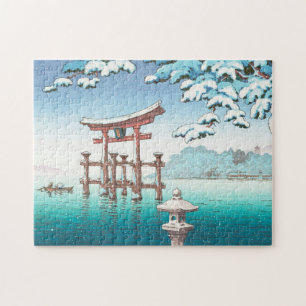 Snow at Miyajima hanga winter scenery tori gate Jigsaw Puzzle