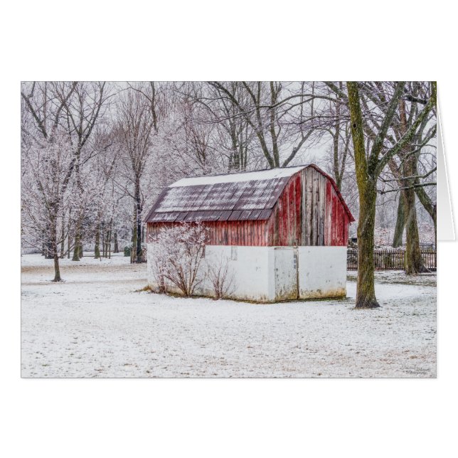 Snow At The Red Barn Greeting Card (Front Horizontal)