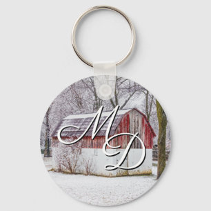 Snow At The Red Barn Keychain