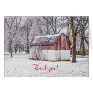 Snow At The Red Barn Thank you Notecard