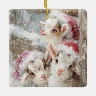 Snow Babies Christmas Goats 10 - YOUR PHOTO Ceramic Ornament