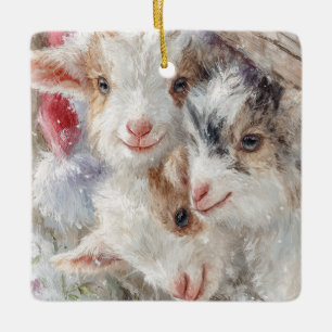 Snow Babies Christmas Goats 12 - YOUR PHOTO Ceramic Ornament