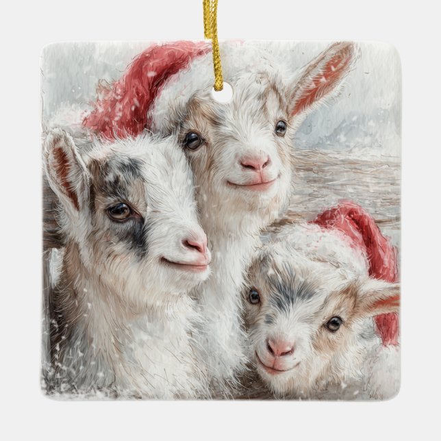 Snow Babies Christmas Goats 2 - YOUR PHOTO Ceramic Ornament (Front)