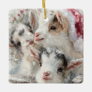 Snow Babies Christmas Goats 6 - YOUR PHOTO Ceramic Ornament