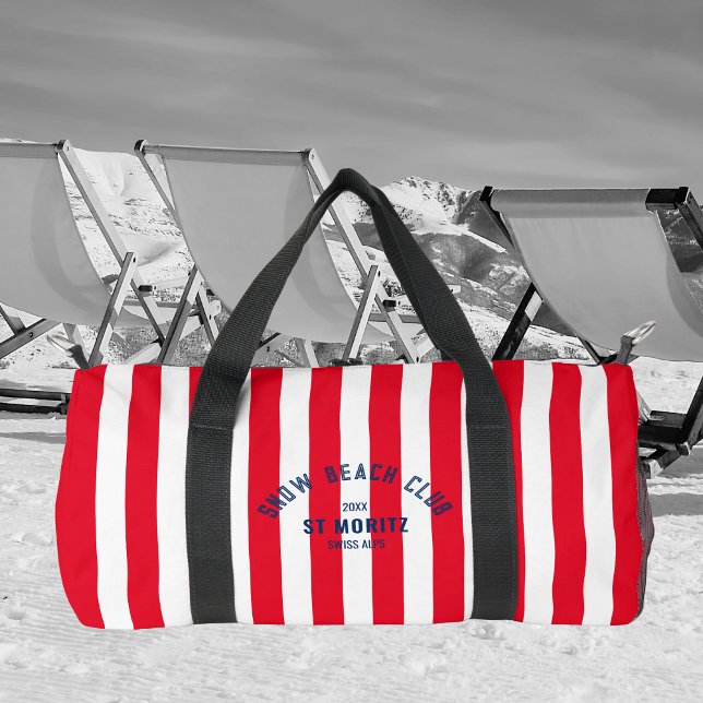 Snow Beach Club Red Cabana Stripe Monogram Duffle Bag (Creator Uploaded)