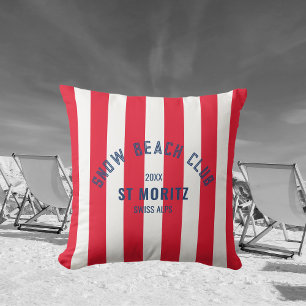 Snow Beach Club Red Cabana Stripe Winter Cushion