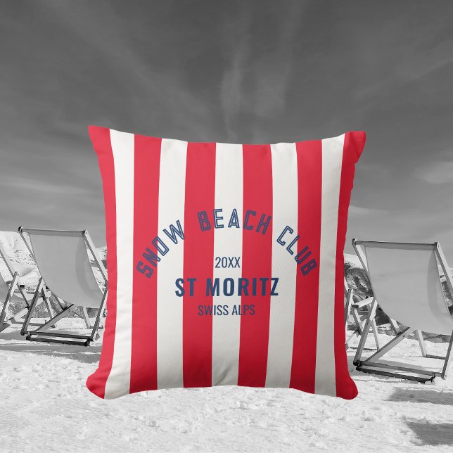 Snow Beach Club Red Cabana Stripe Winter Cushion (Creator Uploaded)