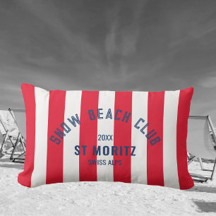 Snow Beach Club Red Cabana Stripe Winter Lumbar Cushion