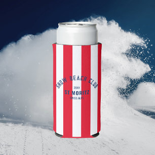Snow Beach Club Red Cabana Stripe Winter Seltzer Can Cooler