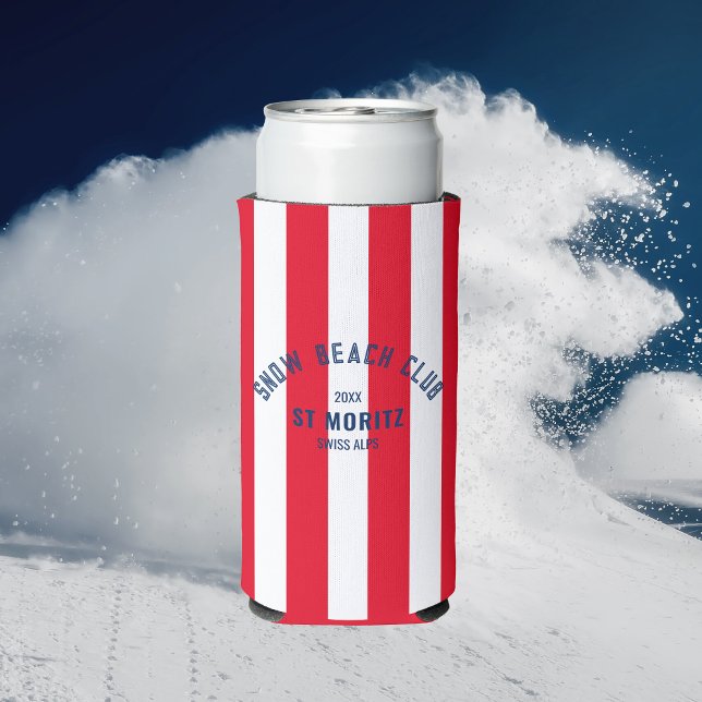 Snow Beach Club Red Cabana Stripe Winter Seltzer Can Cooler (Creator Uploaded)
