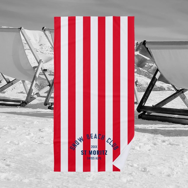 Snow Beach Club Red Cabana Stripe Winter Snow Beach Towel (Creator Uploaded)