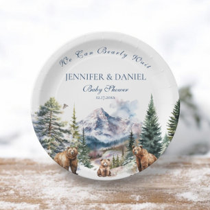 Snow Bear Adventure Mountain Winter Baby Shower Paper Plate
