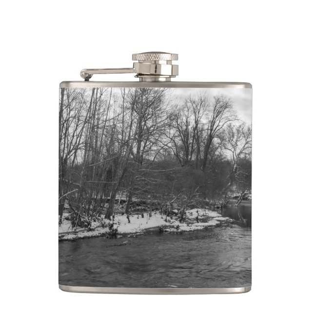 Snow Beauty James River Grayscale Hip Flask (Front)