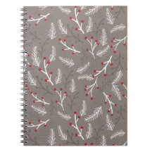 Snow Berries Spiral Notebook Journal in Warm Grey