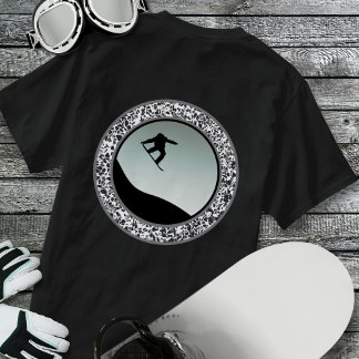 Snow Boarding Pebble Black White Round Design T-Shirt