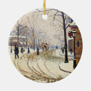 Snow, Boulevard de Clichy, Paris by Paul Signac Ceramic Ornament
