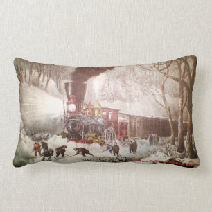 Snow Bound Train Lumbar Pillow