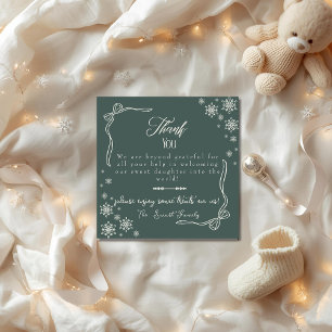 Snow Bow green baby Labour Delivery NICU Hospital Thank You Card