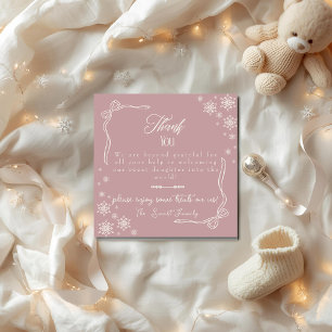 Snow Bow pink baby Labour  Delivery NICU Hospital  Thank You Card