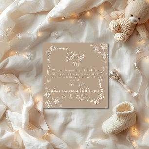 Snow Bow Taupe baby Labor  Delivery NICU Hospital  Thank You Card