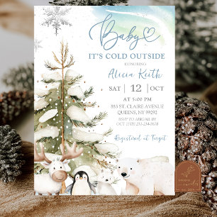 Snow Boy Winter Arctic Animals Baby Shower Invitation