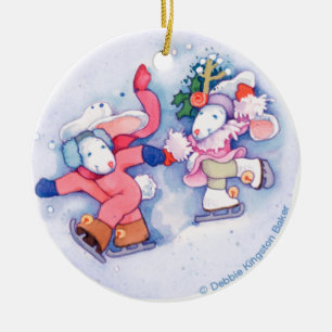 Snow Bunnies Ceramic Ornament