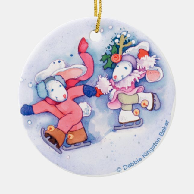 Snow Bunnies Ceramic Ornament (Front)