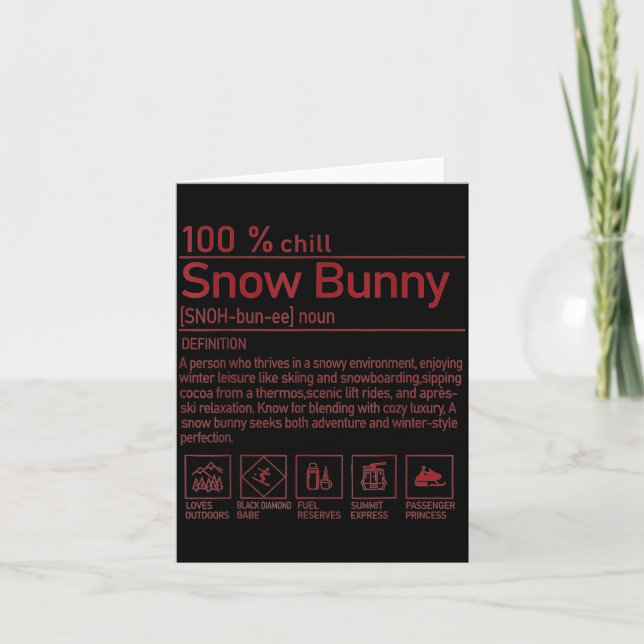 Snow Bunny Definition Funny Trendy Winter Skiing C Card (Front)