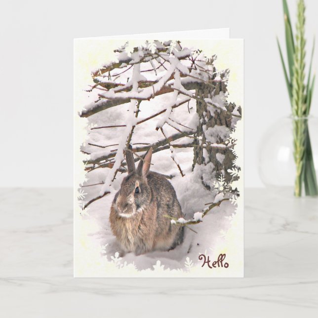 Snow Bunny Rabbit Thinking of You Card (Front)