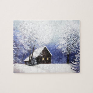 snow cabin winter landscape in pastel jigsaw puzzle