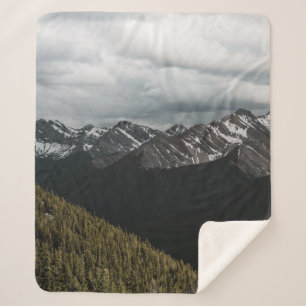 SNOW-CAPPED GRAY ROCKY MOUNTAIN UNDER CLOUDY SKY D SHERPA BLANKET