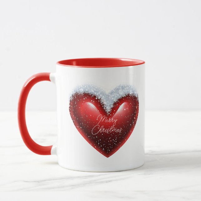 Snow-capped heart custom Christmas Mug (Left)