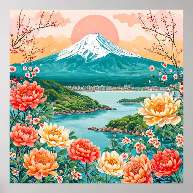 🏔️ Snow-Capped Mountain Serene Lake Flower  Poster (Front)