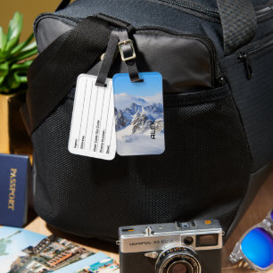 Snow-Capped Mountain Under Brilliant Blue Sky Luggage Tag