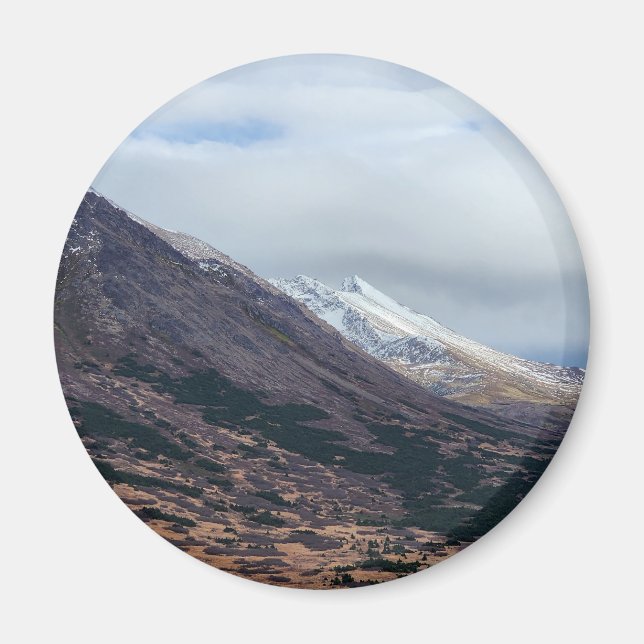 Snow Capped Mountain Valley Nature Scene Magnet (Front)