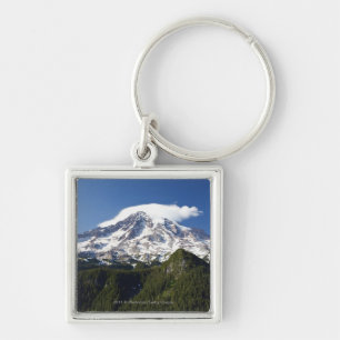 Snow Capped Mountain with Blue Sky & Forest Key Ring